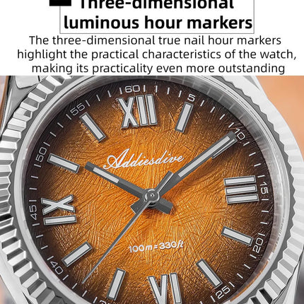 ADDIESDIVE New 36mm Watch for Men AD2512 Luxury Sapphire VH31 Quartz Wristwatch 100m Waterproof Stainless Steel Luminous Watches