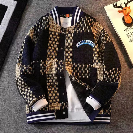Autumn Winter New Men's Cardigan Single-Breasted Fashion Knit Sweater Stitching Colorblock O Collar Coats Swearter Jackets