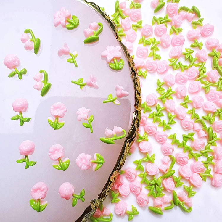 50/100/200Pcs, 5*8mm, Camellia, Rose, Lily of The Valley, Sweet, Flower Series, Nail Accessories, Stereo, DIY