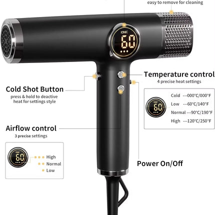 5 In 1 Fast Drying 1800W Low Noise Negative Ionic High-Speed 110000RPM Brushless Motor HairDryer Set with Magnetic Nozzle