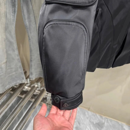 Winter Spliced Black Men Hooded Down Coat American Style Motorcycle Puffer Jacket Loose Fit Zip Waterproof Jackets Casual Coats