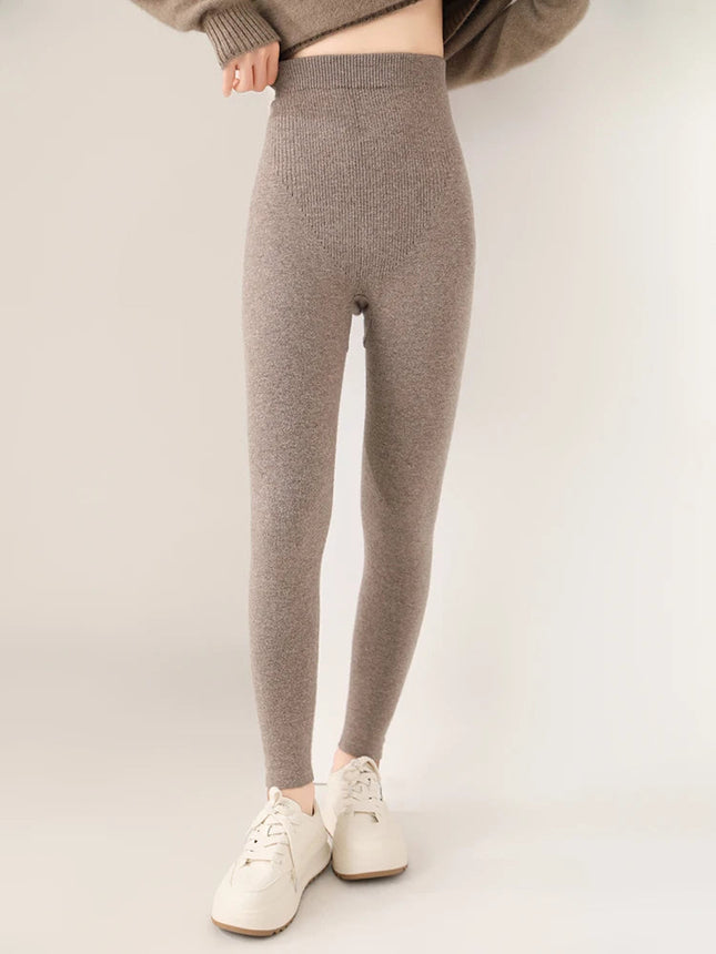Women's Wool Leggings Slim Warm Autumn Winter High Waisted Elastic Tight Pants 100% Merino Wool Knitted Skin-friendly Leggings PlatiNum