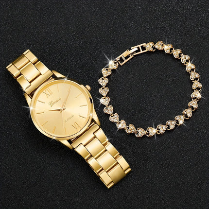 2 pezzi/set orologio al quarzo moda dorato orologio da polso e braccialetto minimalista con cinturino in acciaio, regali per le donne platinumshop