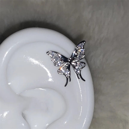 1pcs Silver Color Wing 316L Stainless Steel Ear Bone Nail for Women New Fashion Full of Rhinestone Earrings Accessories for Ear PlatiNum