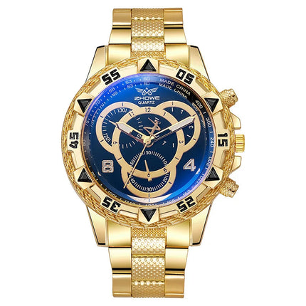 Orologio al quarzo da uomo di lusso Orologio da polso da uomo d'affari classico Quadrante grande Striscia di acciaio legato Orologio al quarzo da uomo a tre occhi con luce blu platinumshop