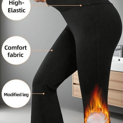 1 pair of women's warm wool lined flared pants, winter windproof leggings, cold weather outdoor cycling pants PlatiNum