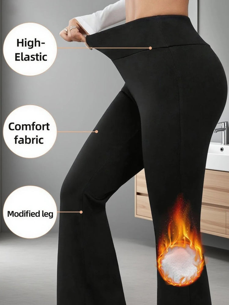 1 pair of women's warm wool lined flared pants, winter windproof leggings, cold weather outdoor cycling pants PlatiNum