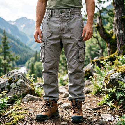 Large Pocket Loose Overalls Men's Outdoor Sports Jogging Tactical Pants Elastic Waist Pure Cotton Casual Work Pants Cargo Pants