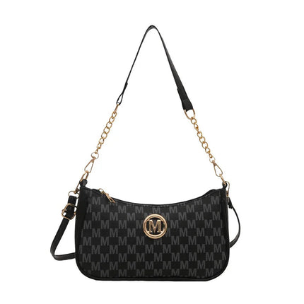 Vintage Style Handbag Crossbody Bag, Gold Letter 'M' Design Pu Leather Shoulder Messenger Bag, Synthetic Leather Tote Bag, Purse PlatiNum