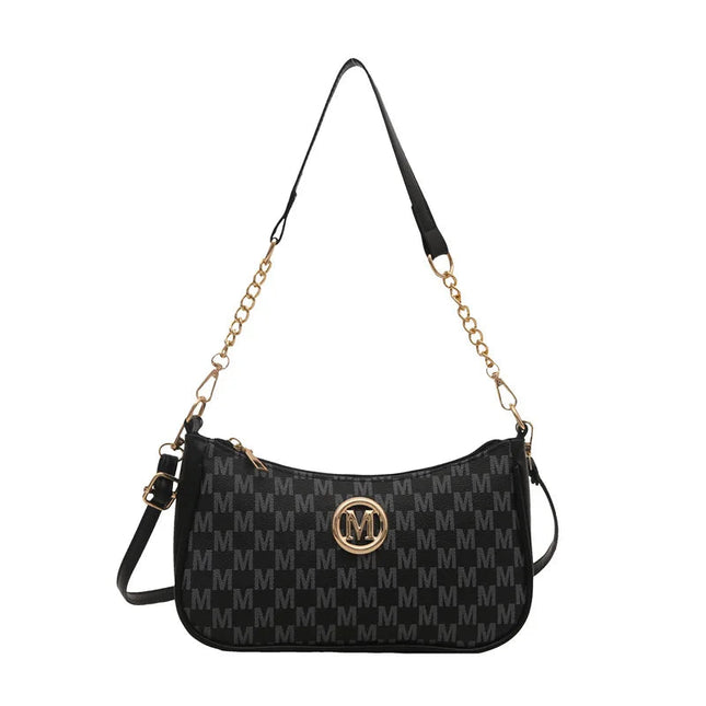 Vintage Style Handbag Crossbody Bag, Gold Letter 'M' Design Pu Leather Shoulder Messenger Bag, Synthetic Leather Tote Bag, Purse PlatiNum