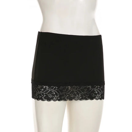 Halbkörperrock mit Sommersaum für Damen mit Spitzennaht und schwarzem, schmalen Halbkörperrock, sexy Disko-Hottie-Minirock-Kleid mit transparentem Unterrock
