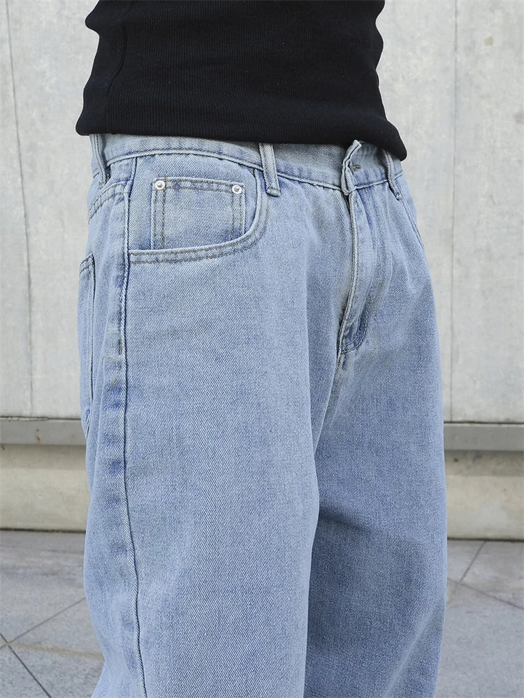 Spring Autumn Men Baggy Jeans Oversize Straight Loose Casual Denim Trousers Solid Color Streetwear Fashion Y2k Wide Leg Pants PlatiNum