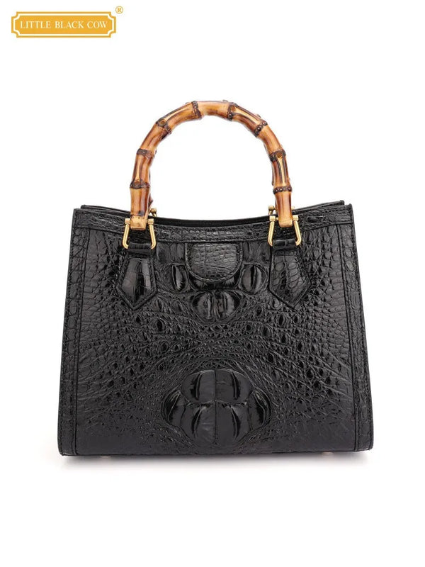 Elegante borsa da donna in vera pelle di coccodrillo in vera pelle di bambù Designer Office Ladies Totes borsa di lusso per feste in vera pelle di alligatore