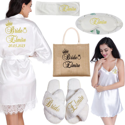 Set regalo bidale personalizzato Donna Abito in raso Sposa Damigella d'onore Matrimonio Camicia da notte Accappatoio