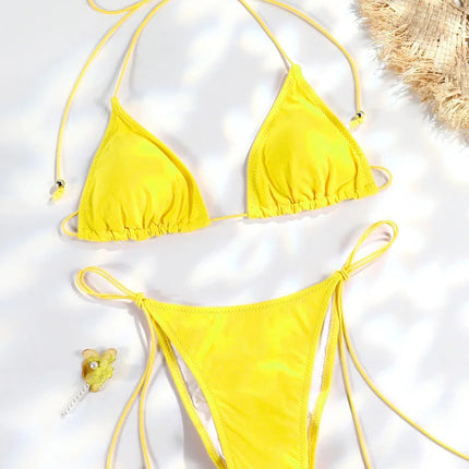 Set Bikini Triangolo Sexy Micro Thong, Costume da Bagno Donna, Biquini con Lacci, Abbigliamento da Spiaggia Stampato, Bikini Thong platinumshop