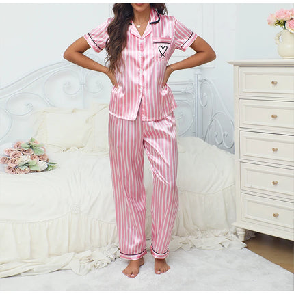 Set Pigiama da Donna con Stampa a Righe e Fiocco, Completo Estivo con Maglietta a Maniche Corte e Pantaloni, Comodo Abbigliamento da Notte e Loungewear