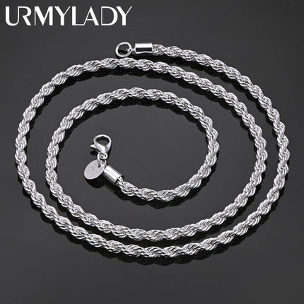 16-24inch for women men Beautiful fashion 925 Sterling Silver charm 4MM Rope Chain Necklace fit pendant high quality jewelry PlatiNum