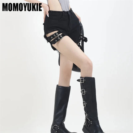 2023 Summer Vintage Trend Hot Girls Harajuku High Waisted Irregular Denim Shorts Goth Rock Sexy Women Shorts Slimming Versatile PlatiNum