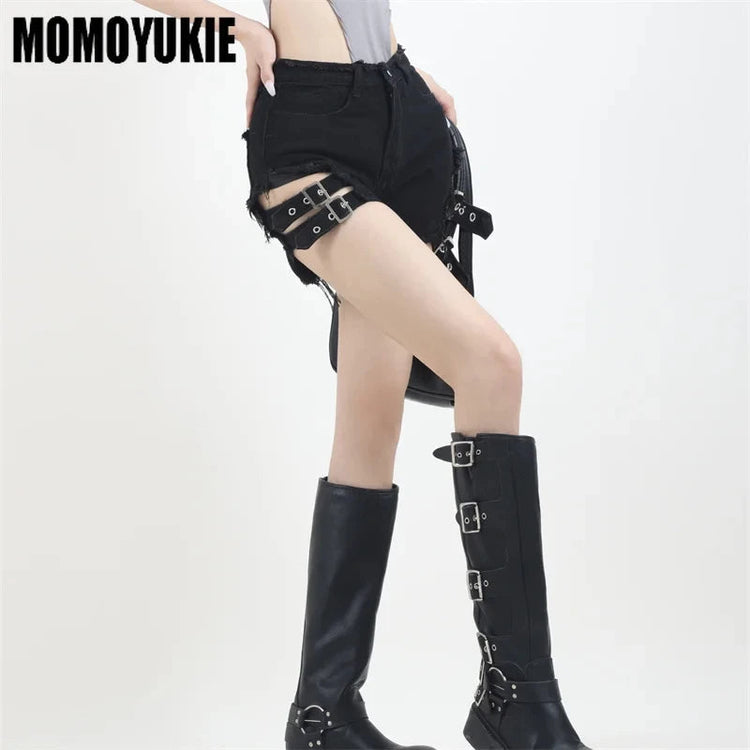 2023 Summer Vintage Trend Hot Girls Harajuku High Waisted Irregular Denim Shorts Goth Rock Sexy Women Shorts Slimming Versatile PlatiNum