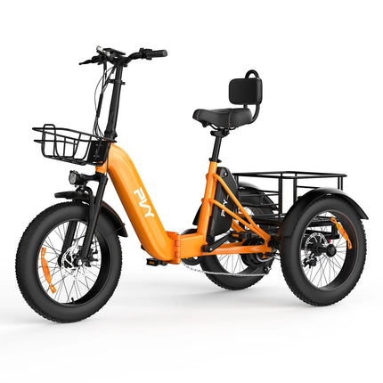 Triciclo Elettrico con Pneumatici Fat da 20*4.0 Pollici, E-bike da Carico PVY F20 con Robusto Cesto Posteriore, Motore da 1000W, Coppia di 80N.M, Forcella Ammortizzata Bloccabile, Carico Massimo 150kg
