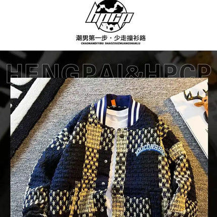 Autumn Winter New Men's Cardigan Single-Breasted Fashion Knit Sweater Stitching Colorblock O Collar Coats Swearter Jackets