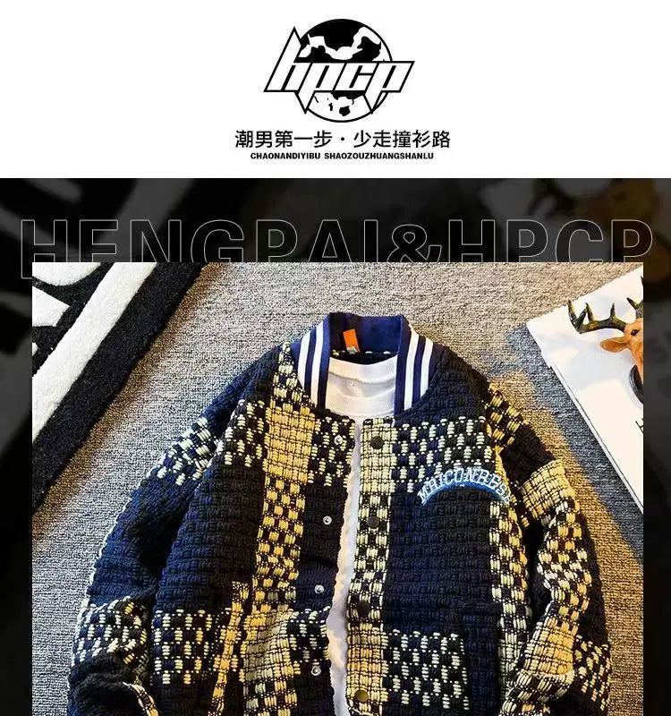 Autumn Winter New Men's Cardigan Single-Breasted Fashion Knit Sweater Stitching Colorblock O Collar Coats Swearter Jackets