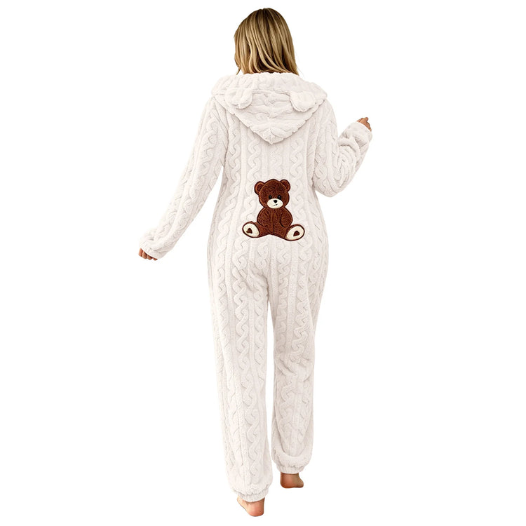 Animal Kigurumi Costume Cute Bear Onesie For Women Men Adult Cartoon Animal Pajamas Winter Soft Warm Fleece Hooded Sleepwear