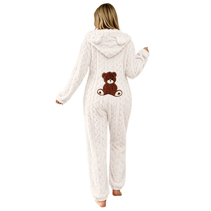 Animal Kigurumi Costume Cute Bear Onesie For Women Men Adult Cartoon Animal Pajamas Winter Soft Warm Fleece Hooded Sleepwear