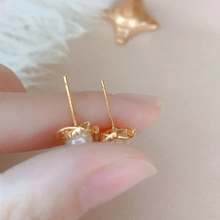 Gioielli in oro 14k di lusso Orecchini in oro reale Zircone Perla Twist Orecchini a bottone di lusso per le donne Brincos Pendientes Bijoux platinumshop