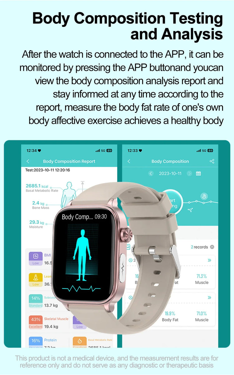 2025 Nuovo AI Diagnosi Lipidi nel sangue Acido urico Test di composizione corporea Smart Watch per uomo ECG + PPG Chiamata Bluetooth Salute Smartwatch platinumshop