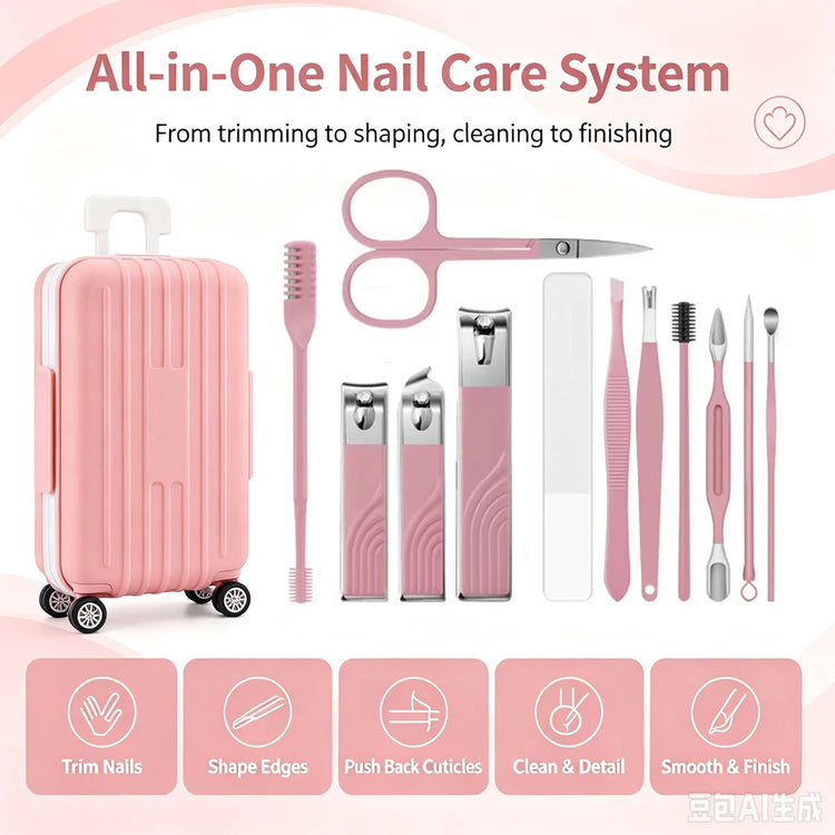 12 Pcs Manicure Set Stainless Steel Nail Clipper Kit with Travel Case Pedicure Grooming Tools 12 in 1 Portable Nail Care Durable Toenail Trimmer Fingernail Cutter for Thanksgiving Team Employee Appreciation Holiday Present