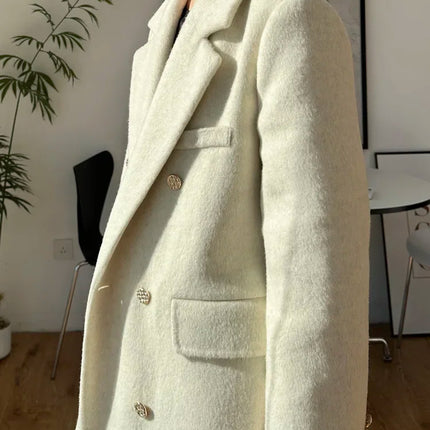 High-end Thick Double-sided Wool Coat Female Fashion Long  Autumn Winter Lapel Double Breasted Wool Coat Women Loose Outerwear