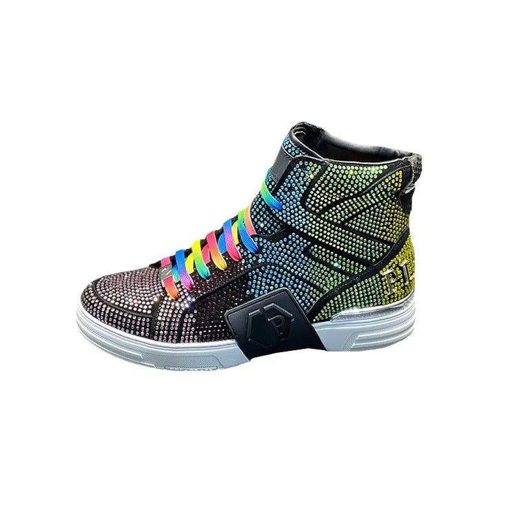 Luxury Designer's Autumn Winter New Men's Sneakers Water Diamond High Top Men's Running Shoes Fashion Leather Casual Short Boots
