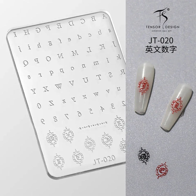 Gothic Letter Nail Art Transfer Printing Steel Plate Nail Art Silicone Stamp Star Heart Dot Bowknot Lace Manicure Tool Templates
