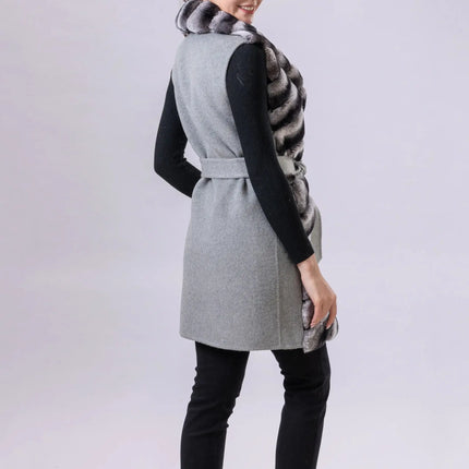 Women's Real Natural Rex Rabbit Fur long vest Chinchilla Color Waistcoat Furry Winter Warm Fluffy Vest Korean Length 90cm 240519