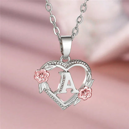 Collana con ciondolo fiore lettera AZ femminile carina, regalo di gioielli da sposa color argento per le donne