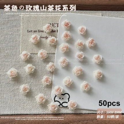 Delicate Dark Red Brown White Rose Flower Leaf Lily Tender Camellia Nail Charms Art Resin Decorations Manicure Tools Accessories
