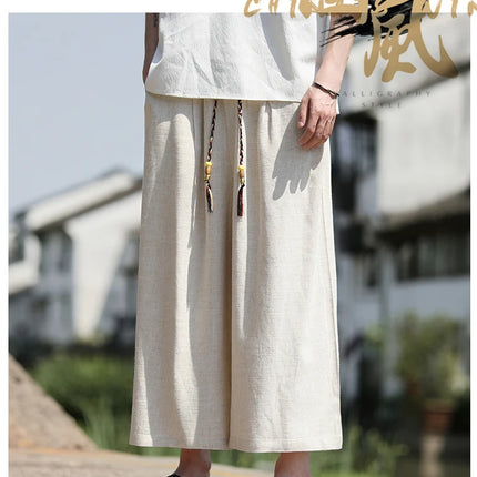 Pantaloncini larghi da uomo Pantaloni casual traspiranti estivi Gamba larga in cotone di lino Taglie forti 5XL Pantaloni Harajuku comodi da esterno da uomo