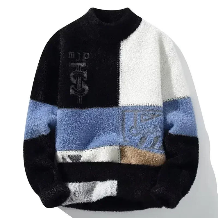 2024 New Men's Plush Sweater Pullovers Korean Winter Warm O Neck Black Sweater High Quality Cool Top Fashionable Men's Clothing