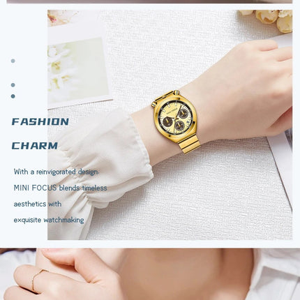 MINI FOCUS Orologio al quarzo verde argento per donna Orologio da polso cronografo con cinturino in acciaio inossidabile moda con lancette luminose Data 0491 platinumshop