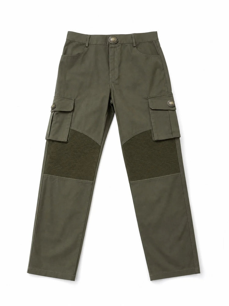 Men 100% Cotton Tactical Cargo Pants Multi‑Pocket Spliced Striped Trousers Spring Autumn Casual Outdoor Long Pants For Male