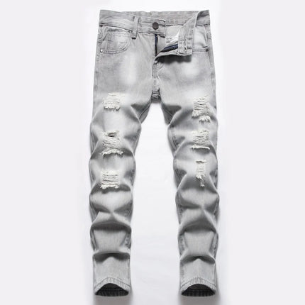 Jeans Boys Straight Ripped Children Washed Distressed Pockets Stretch Casual Denim Trousers Big Kids Streetwear 2025 Hole Pants PlatiNum