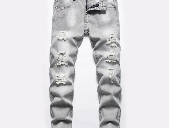Jeans Boys Straight Ripped Children Washed Distressed Pockets Stretch Casual Denim Trousers Big Kids Streetwear 2025 Hole Pants PlatiNum