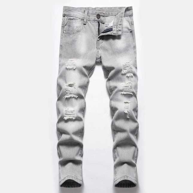 Jeans Boys Straight Ripped Children Washed Distressed Pockets Stretch Casual Denim Trousers Big Kids Streetwear 2025 Hole Pants PlatiNum