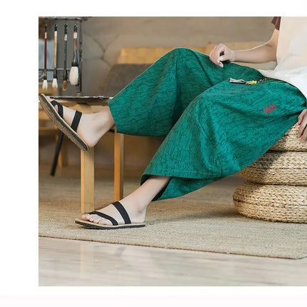 Kimono giapponese Pantaloncini tradizionali Pantaloni asiatici da uomo Samurai giapponese Pantaloni larghi da uomo in lino Yukata casual allentati