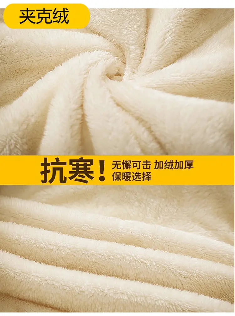 Men's Casual Wool Lined Thickened Hooded Set Fashionable Warm Sweatshirt Jacket Trendy Autumn Winter Men 2 Piece