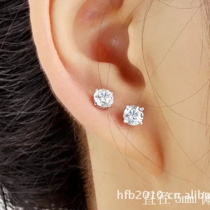 925 Sterling Silver Classic Fashion 4mm 5mm 6mm 7mm 8mm Five Claws Zircon Stud Earrings For Women Men Gift Oorbellen PlatiNum
