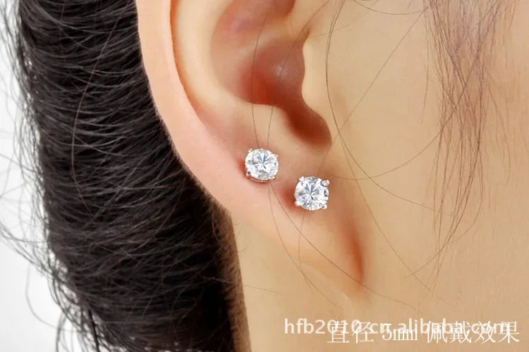 925 Sterling Silver Classic Fashion 4mm 5mm 6mm 7mm 8mm Five Claws Zircon Stud Earrings For Women Men Gift Oorbellen PlatiNum