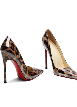 2025 New High Heels Women's Thin Heel French Sexy Leopard Pattern Internet Red Single Shoe 12CM Large Widening Thin Heel PlatiNum