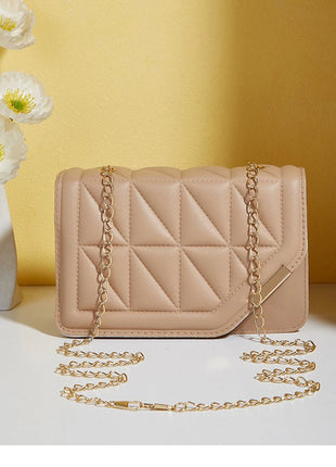 Trendy Embroidered Square Bag  - Diamond Pattern Shoulder Purse with Chain Strap & Magnetic Closure PlatiNum